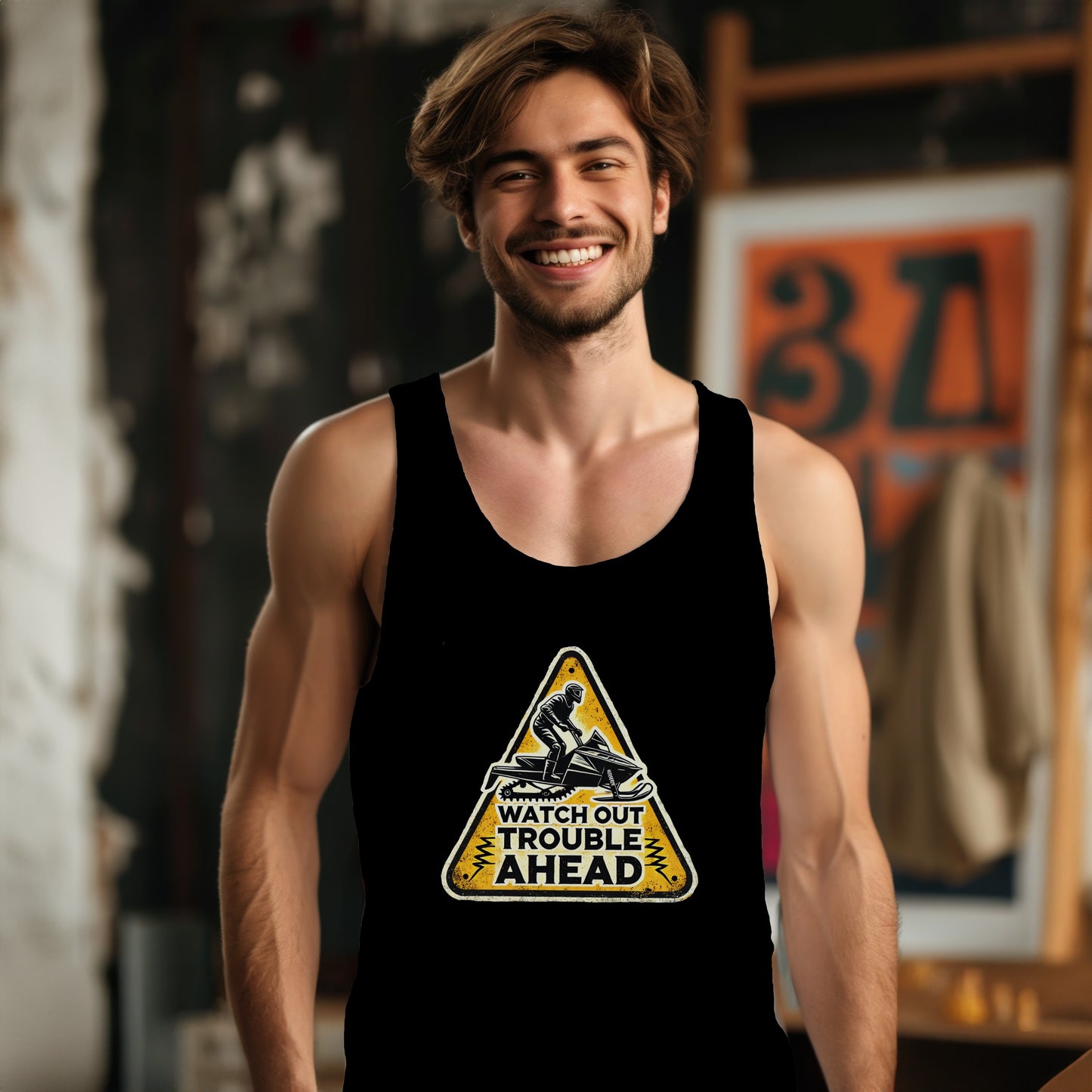 Watch Out Trouble Ahead Sign Graphic Tank Top Product Type