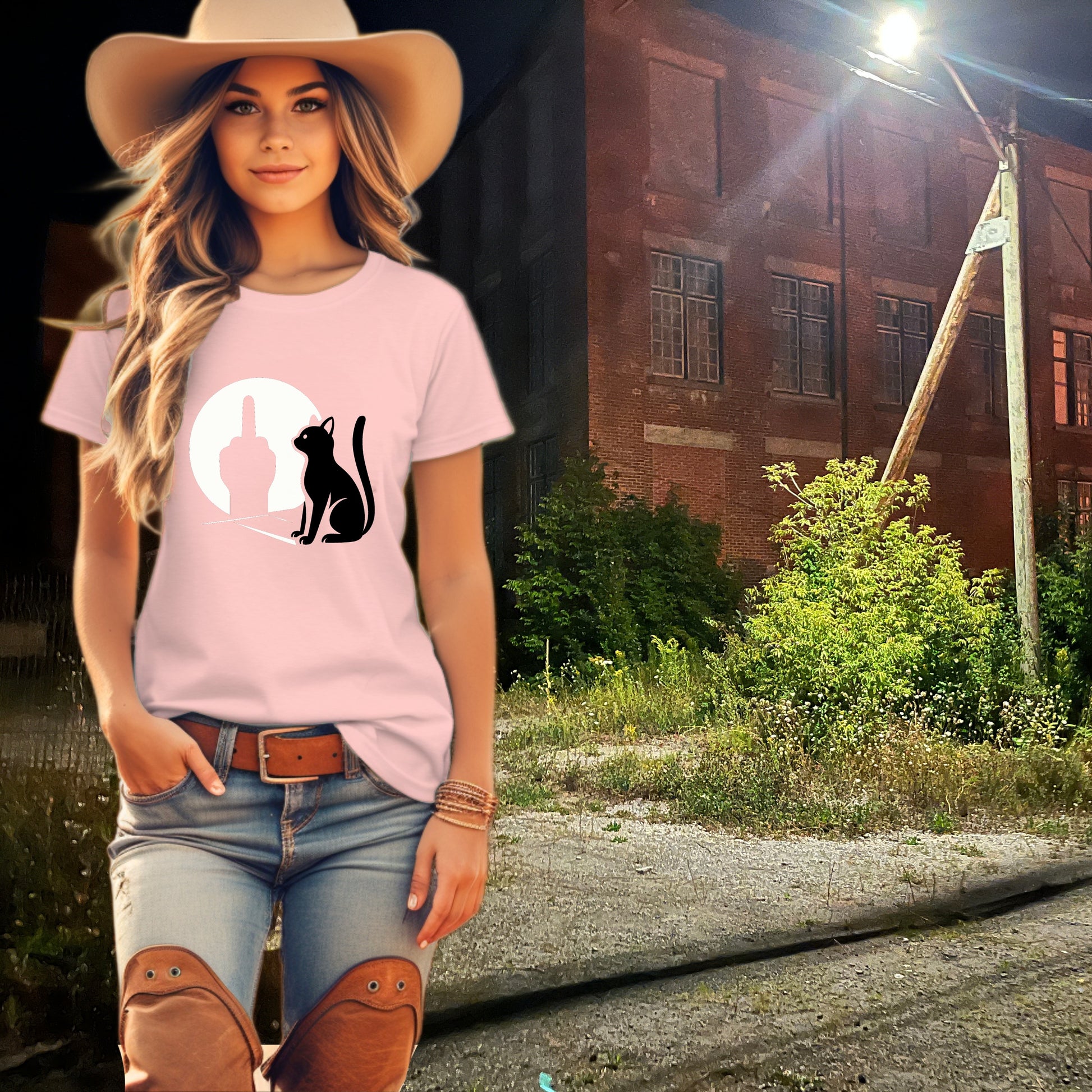 Moonlight Cat and Middle Finger Gesture Shirt