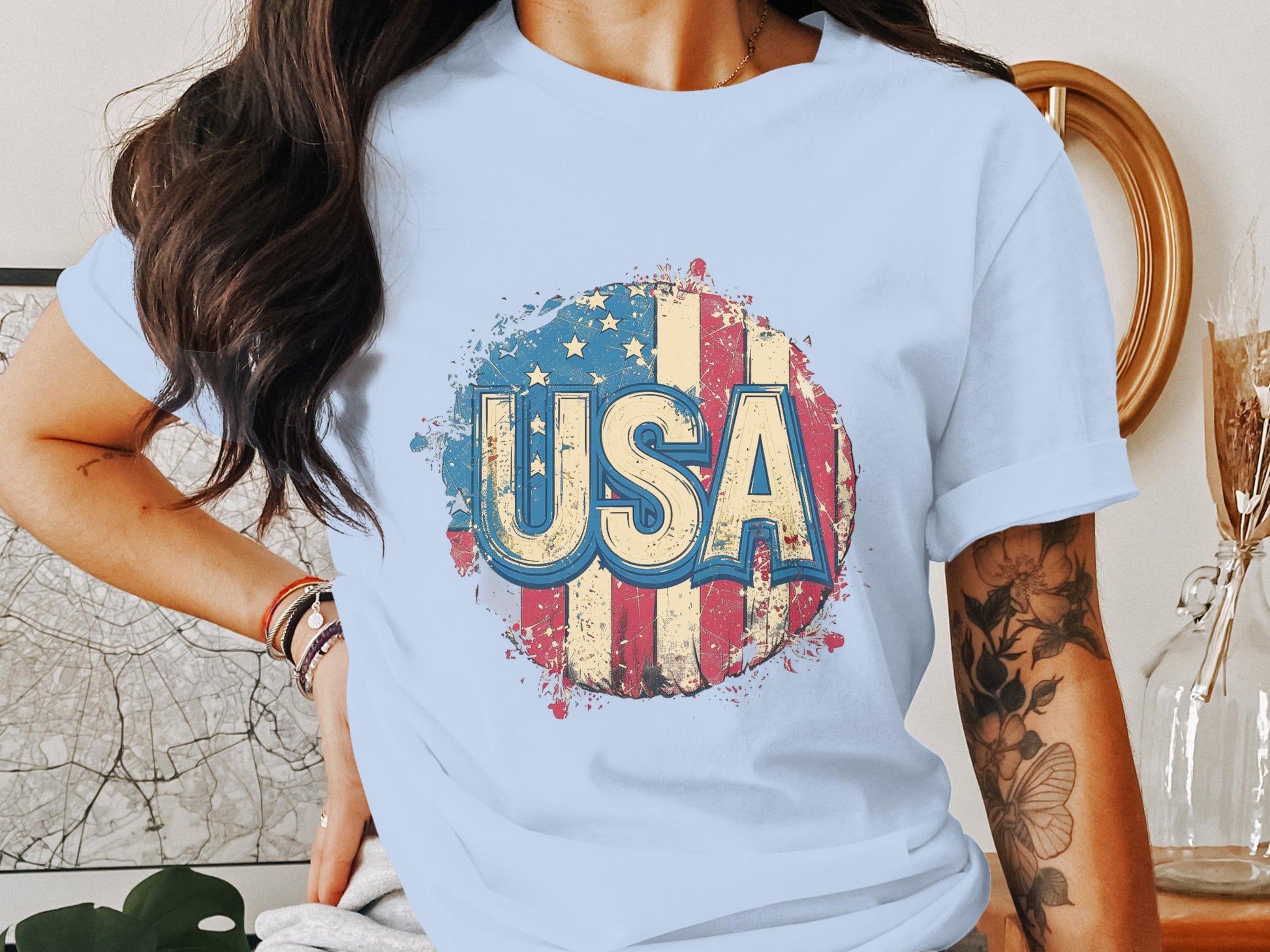 USA Graphic Print T-Shirt Casual Outfit Top product