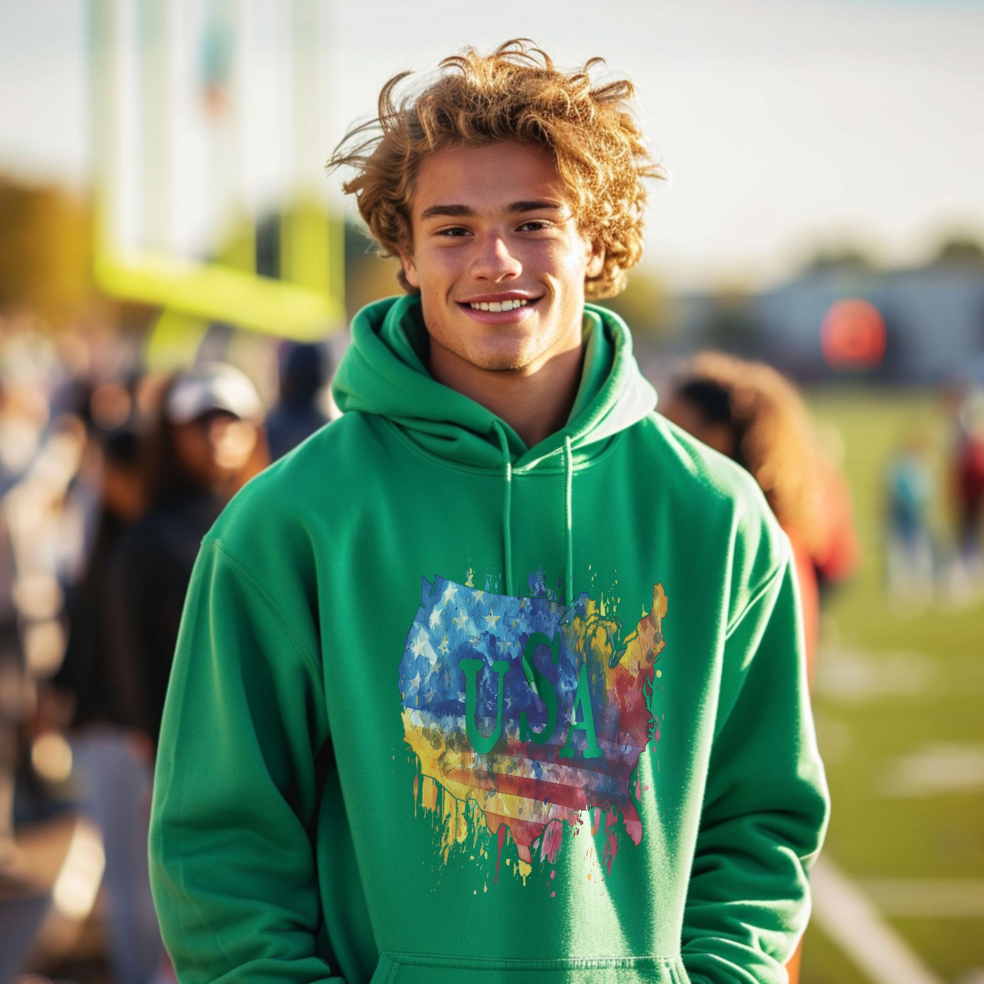 Vibrant USA Map Design on Green Hoodie product