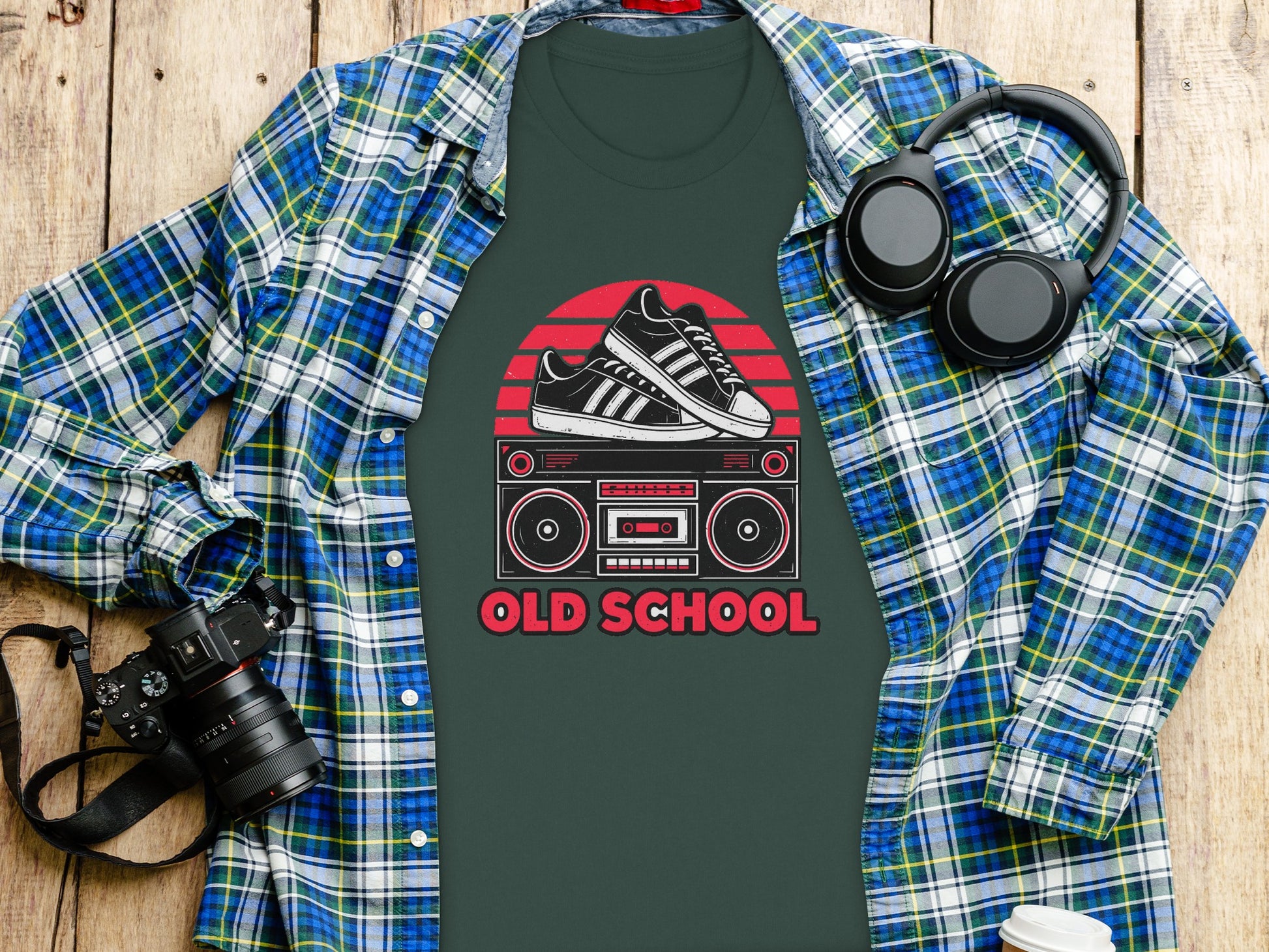 Retro Old School Sneakers Boom Box Graphic T-Shirt