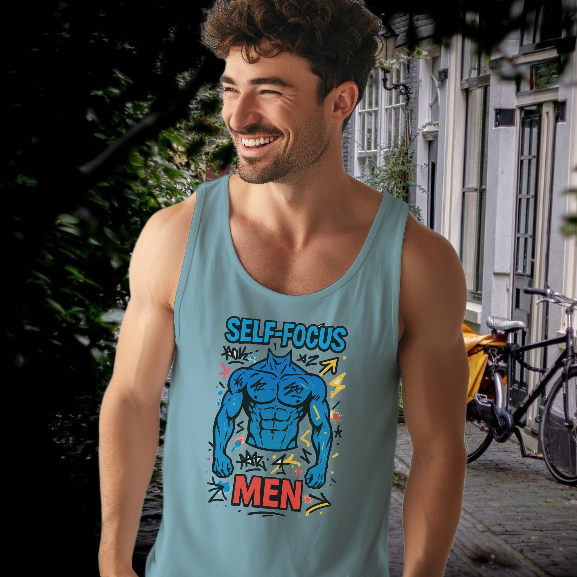 Self-Focus Muscle Graphic Tank Top Men's Clothing Product