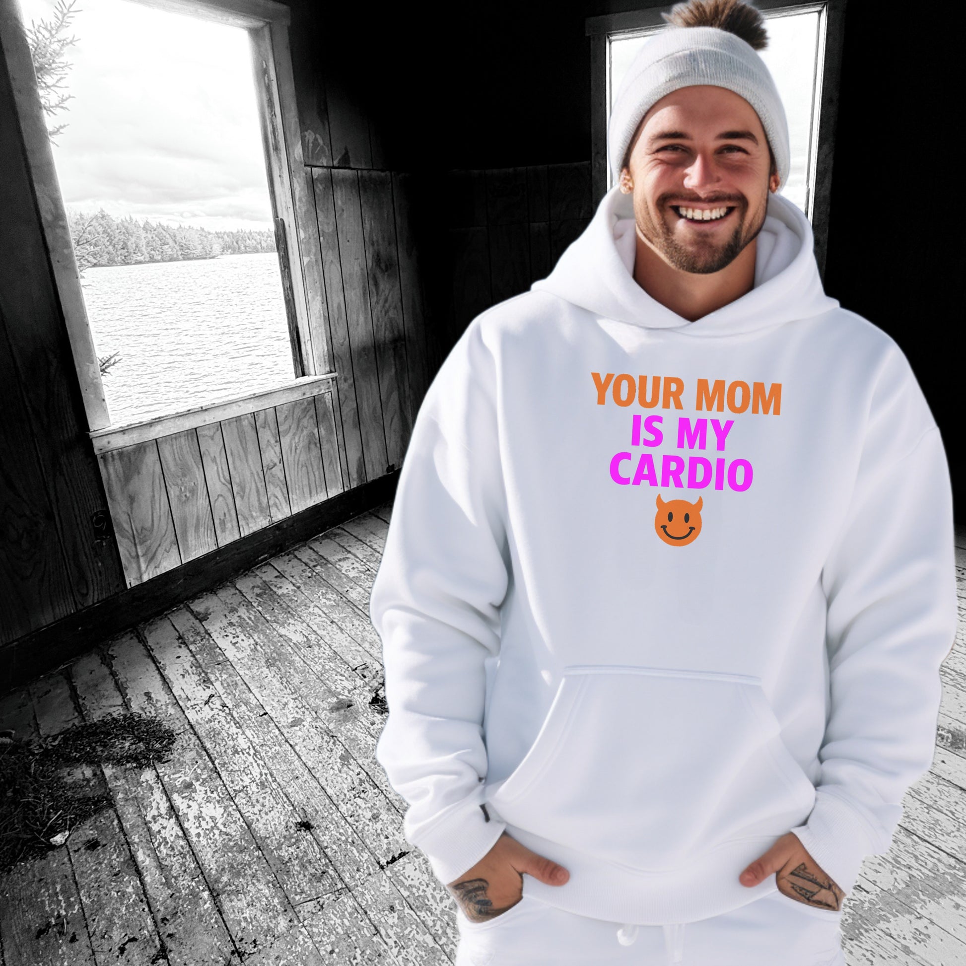 Your Mom Is My Cardio Hoodie with Smiling Emoji
