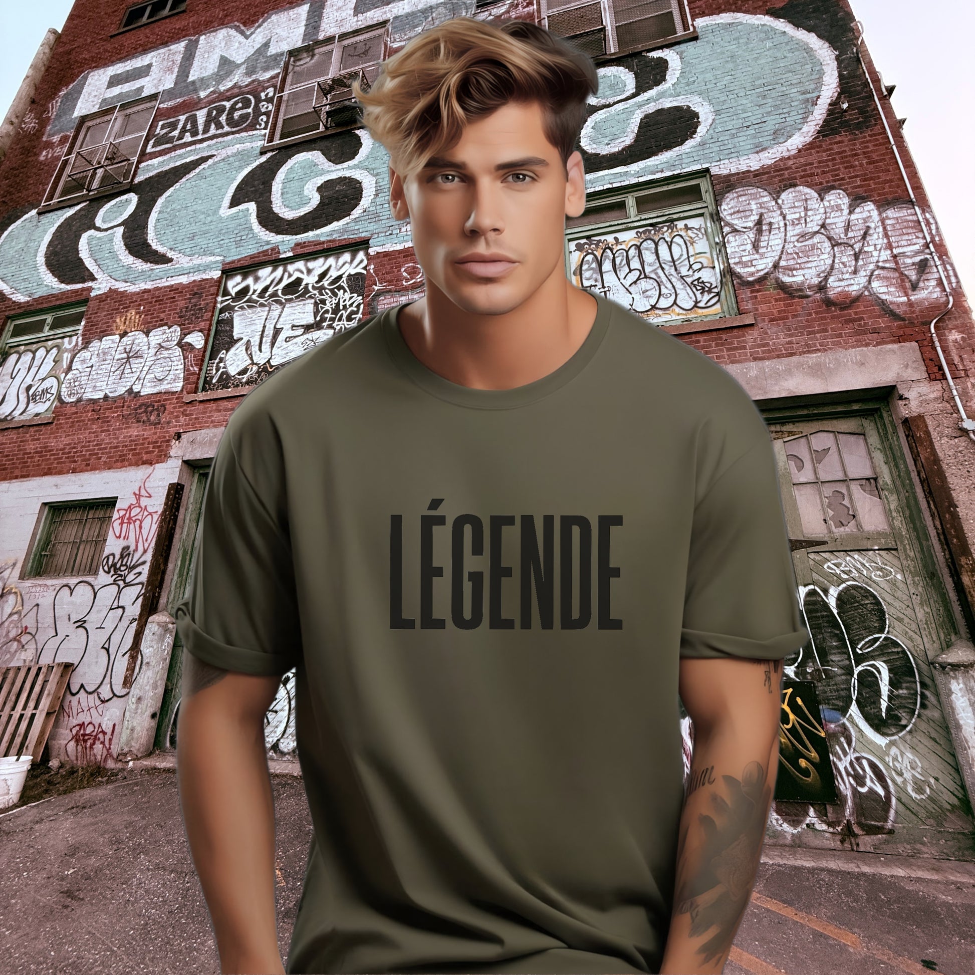 Légende Graphic Shirt with Street Art Backdrop