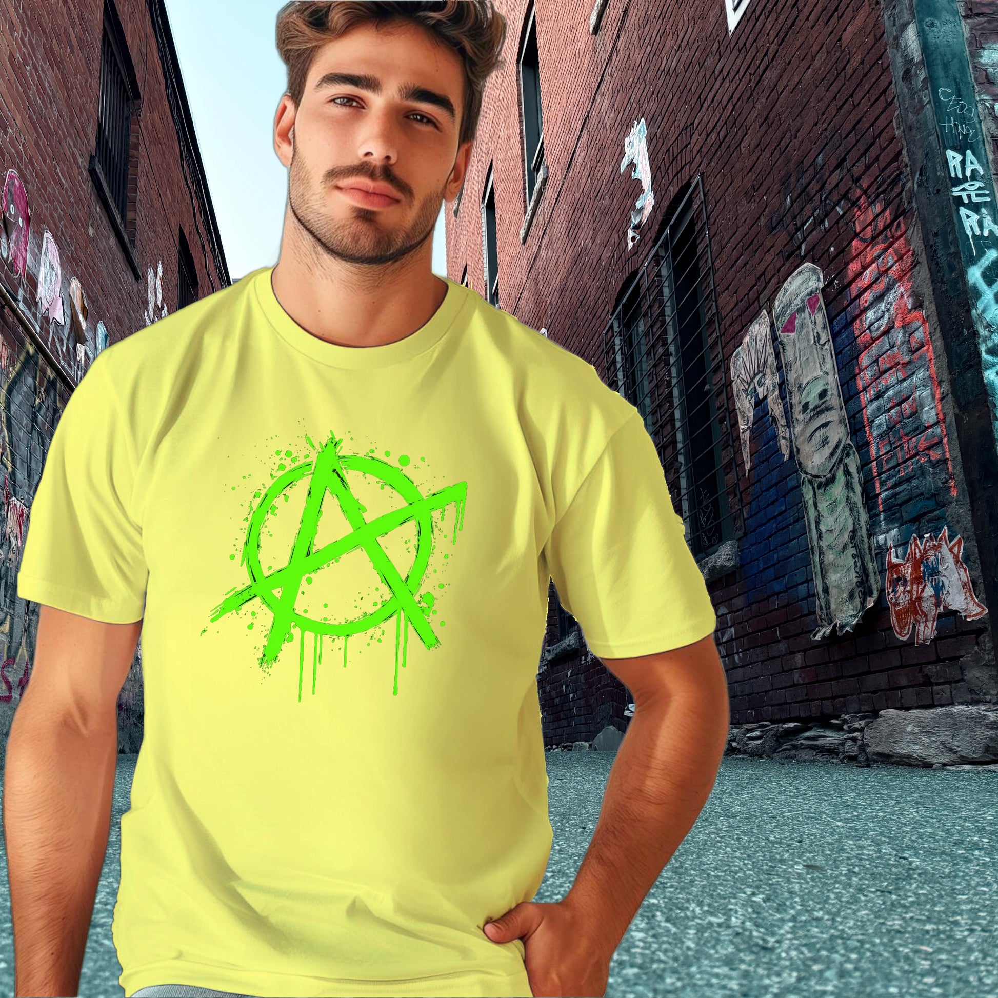 Neon Green Anarchy Symbol Streetwear T-shirt