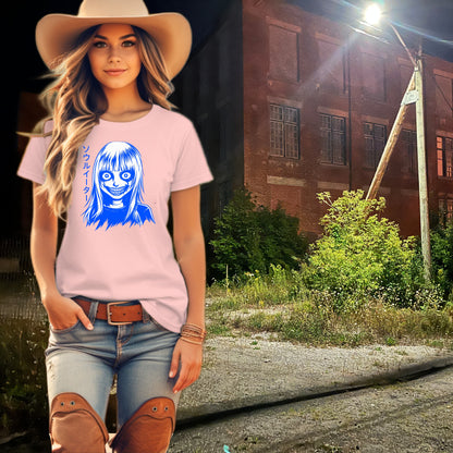 Creepy Blue Face Graphic Tee for a Unique Fashion Statement