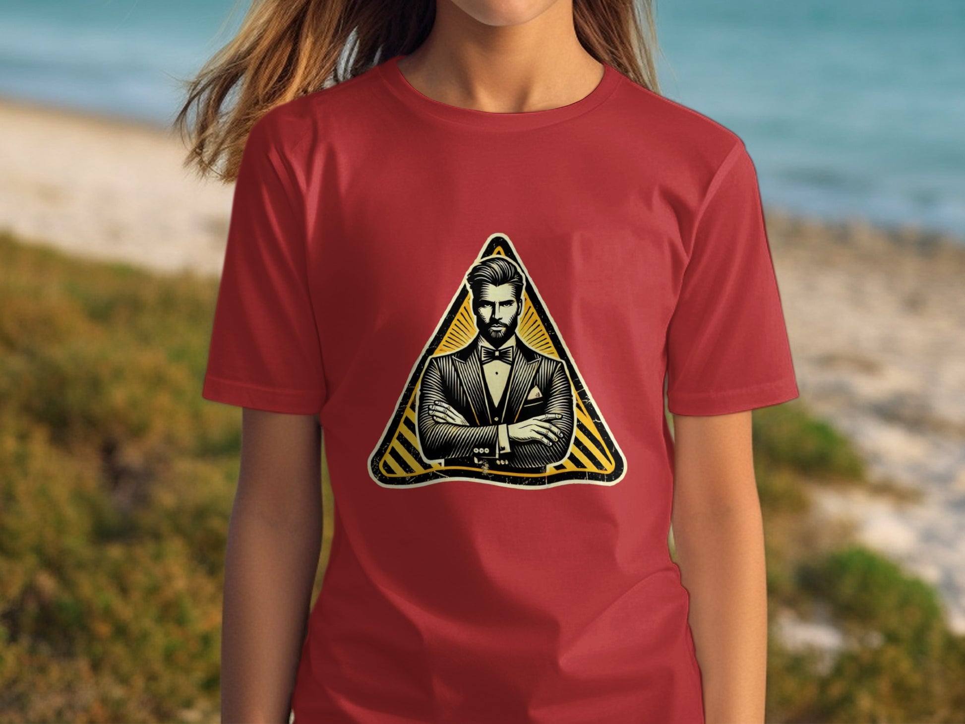 Stylish Red T-Shirt with Unique Triangle Graphic product type
