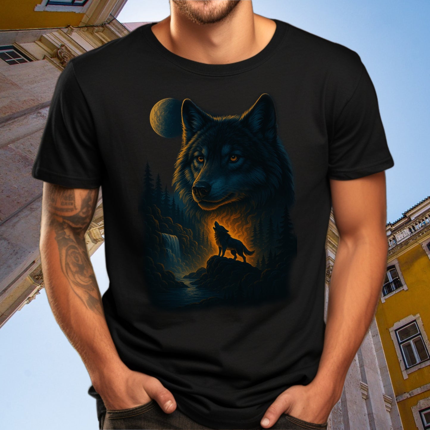 Majestic Dark Wolf Howling at Moon T-shirt