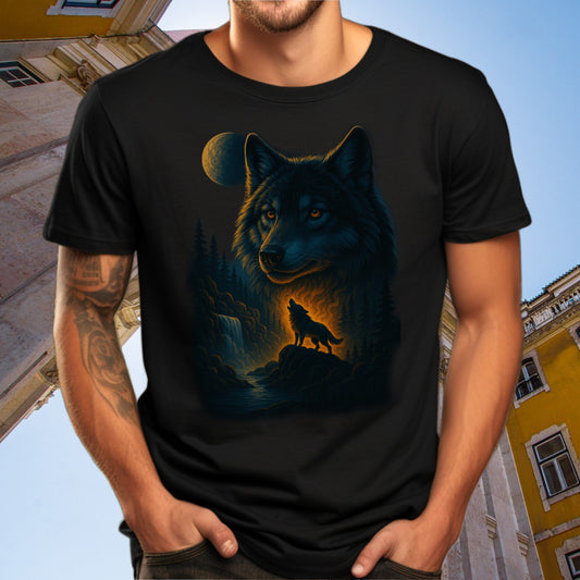 Majestic Dark Wolf Howling at Moon T-shirt