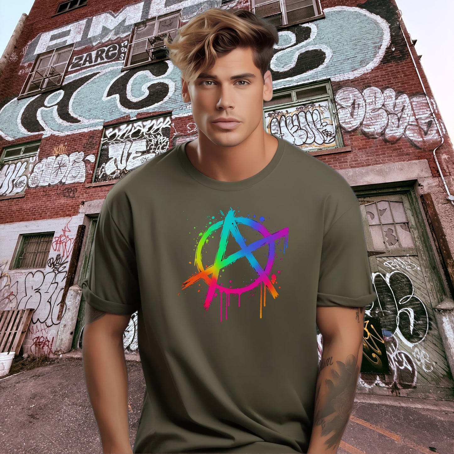 Urban Style Colorful Graffiti Anarchy Symbol T-Shirt