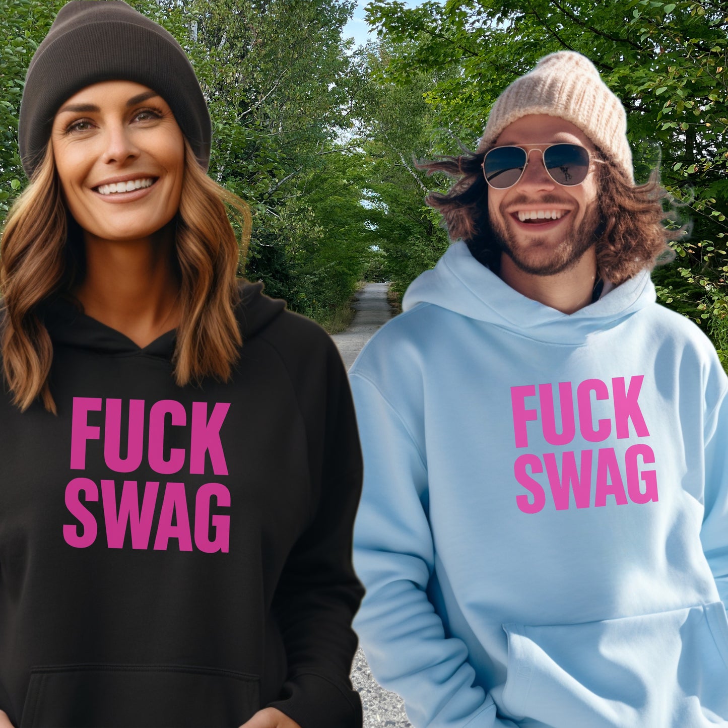 Stylish Hoodie Featuring Bold Pink Text Statement