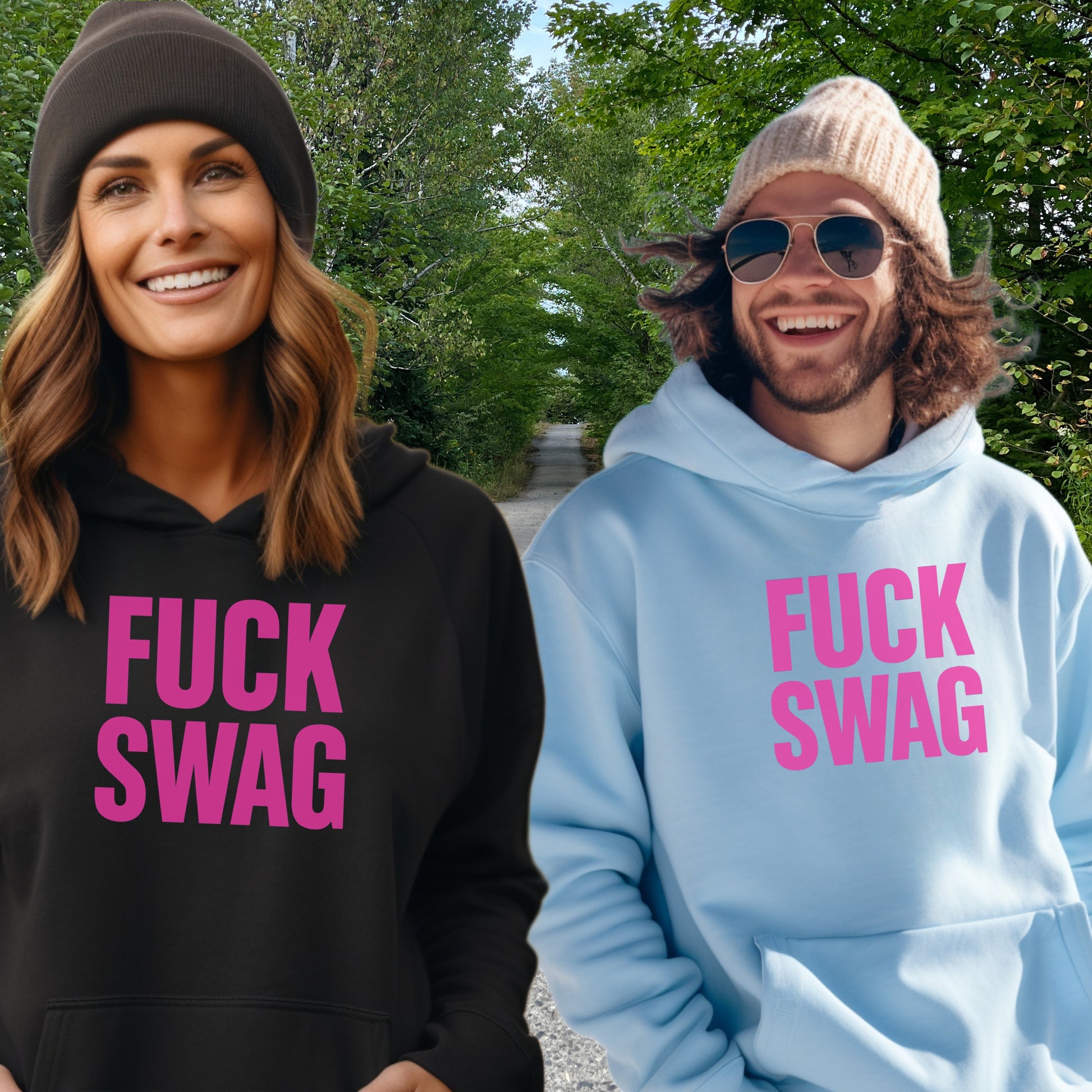 Stylish Hoodie Featuring Bold Pink Text Statement