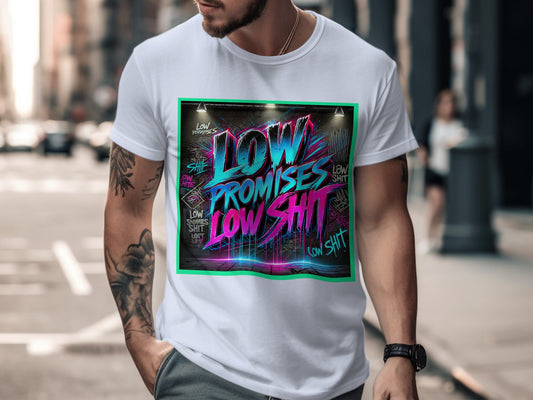 Bold Graphic Tee Featuring Low Promises Statement product type