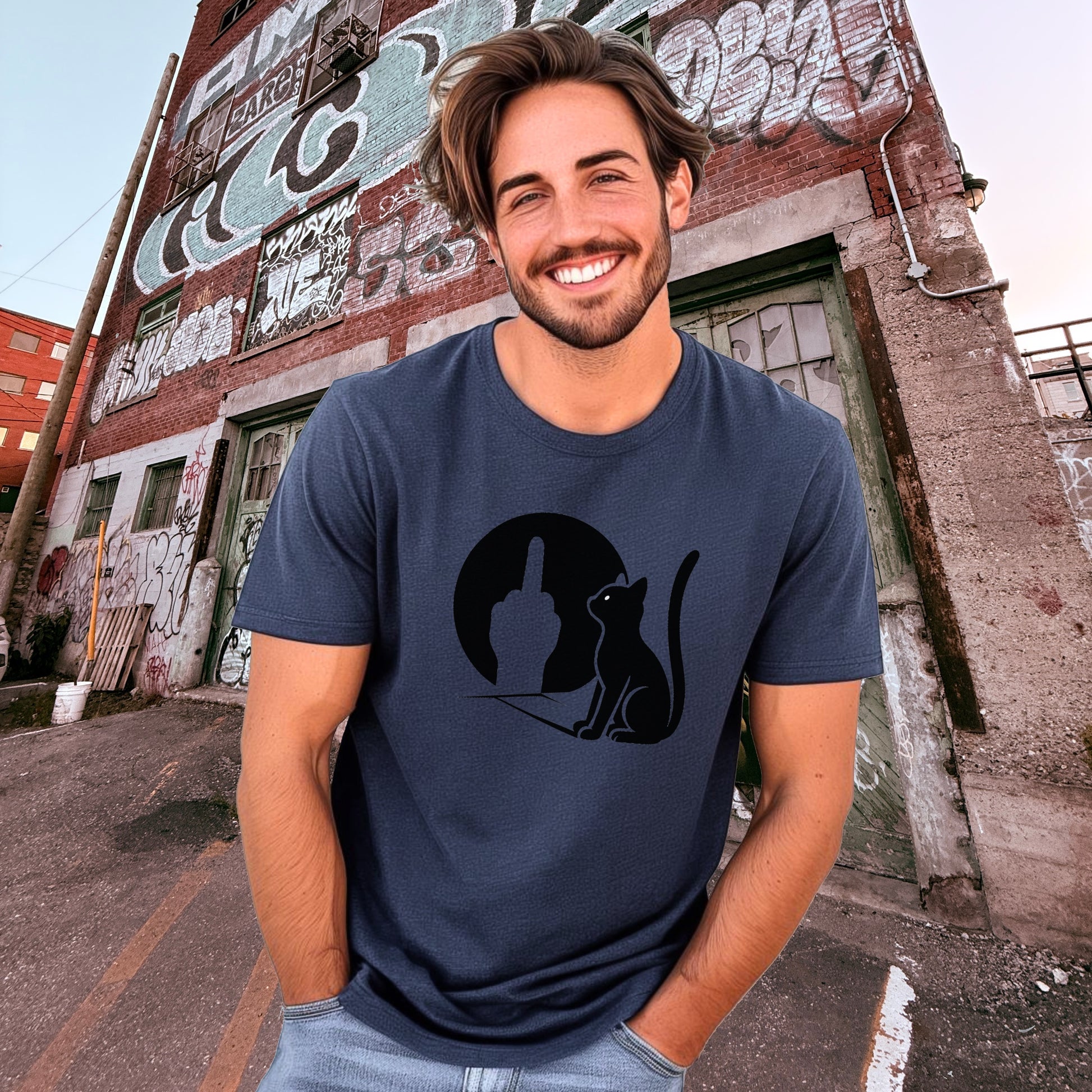 Funny Cat and Moon Graphic Short Sleeve T-Shirt