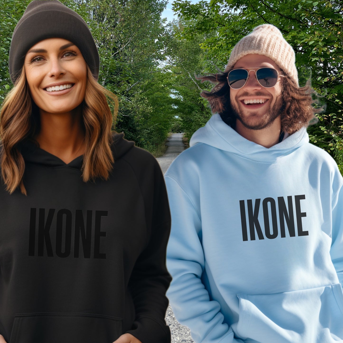 IKONE Hoodie in Black and Light Blue Casual Wear
