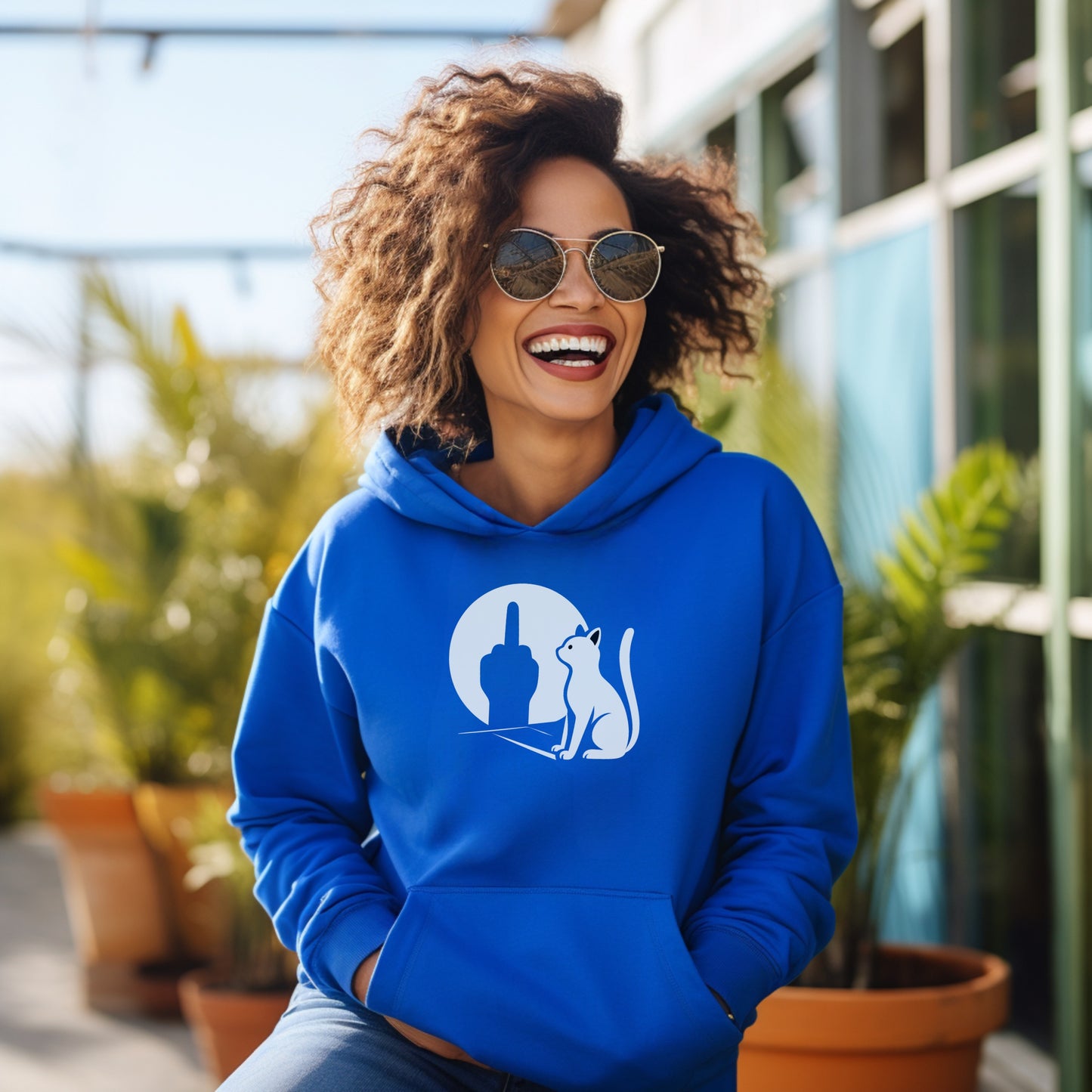 Cat and Moon Design Blue Hoodie Product