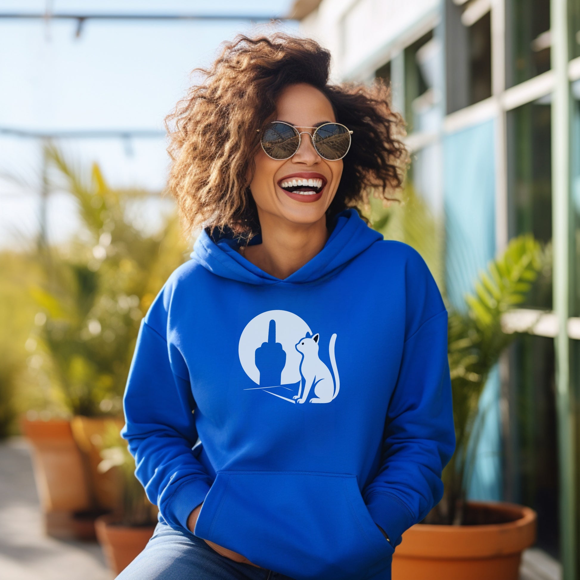 Cat and Moon Design Blue Hoodie Product