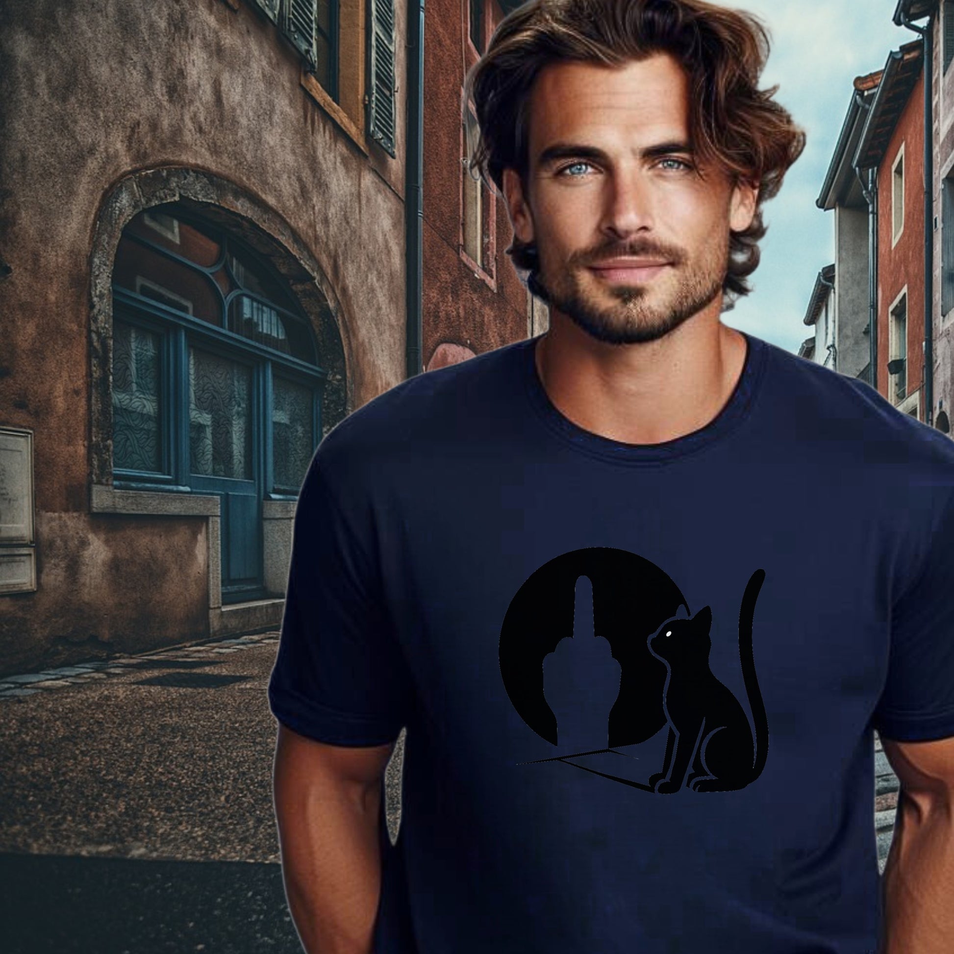 Stylish Cat and Middle Finger T-shirt Design