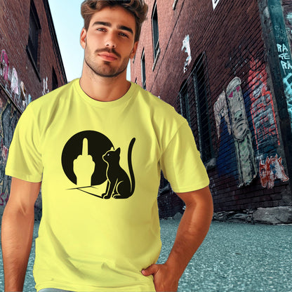 Bold Cat and Middle Finger Design T-Shirt