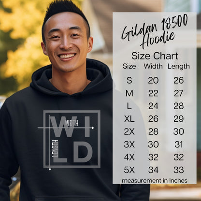 Gildan 18500 Hoodie Size Chart with Wild Graphic
