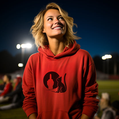 Stylish Red Hoodie with Cat and Moon Design Product
