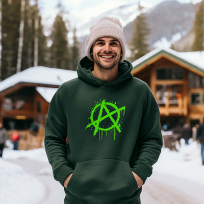 Cozy Mountain Hoodie with Bold Anarchy Graphic