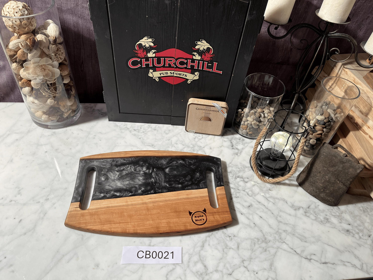 Handmade Wooden Red Cheerie Board with Resin Inlay, Unique Kitchen Accessory, Modern Resin Cutting Board, Housewarming Gift Idea