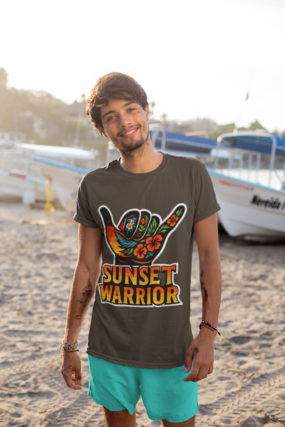 Sunset Warrior Shaka – Unisex Bold Streetwear Graphic Tee
