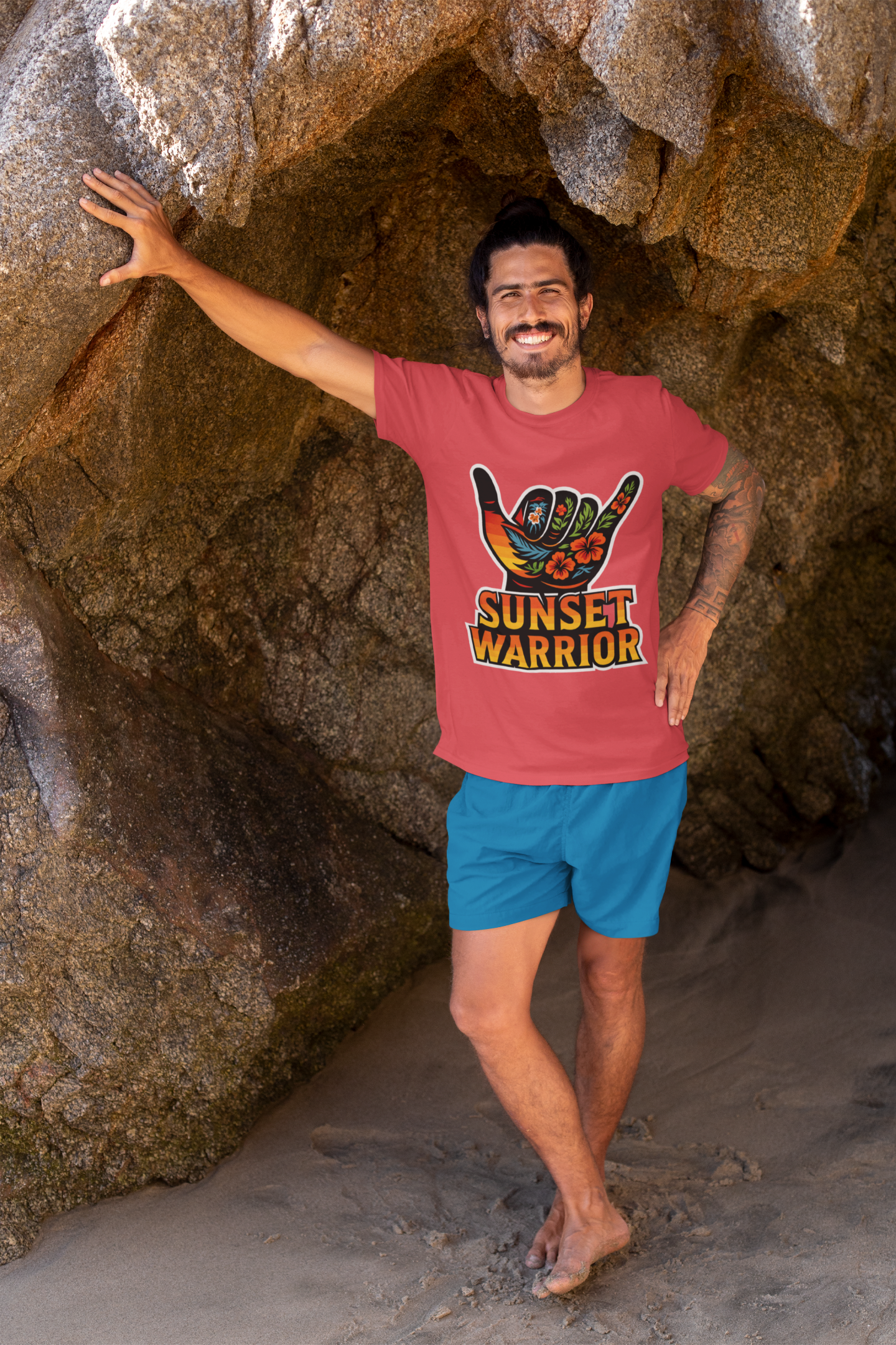 Sunset Warrior Shaka – Unisex Bold Streetwear Graphic Tee